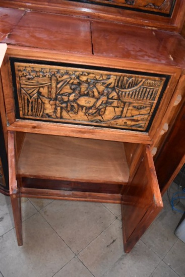 HAND CRAFTED WOODEN CABINET WITH CARVINGS -
