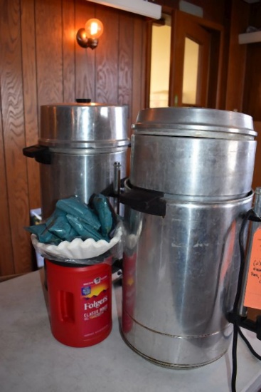 (2) STAINLESS ELECTRIC COFFEE POTS, FILTERS AND