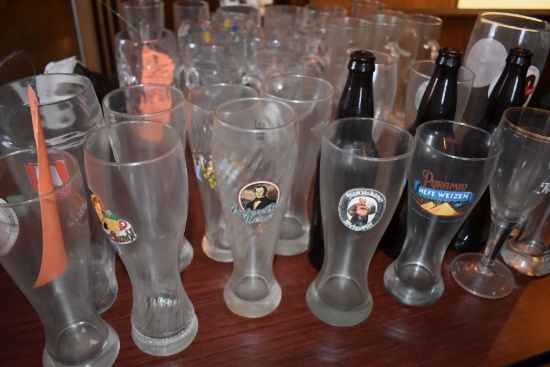 ASSORTED GLASS BEER GLASSES - BOTTLES, PILSNER,