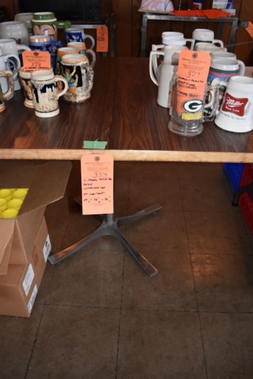 SQUARE PEDESTAL TABLE WITH FORMICA TOP, NO CONTENTS,