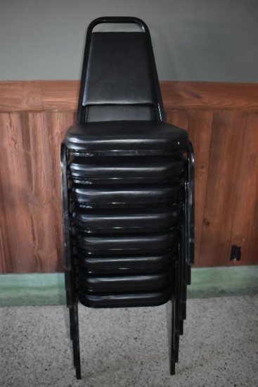 STACK OF (8) STEEL FRAMED CHAIRS WITH VINYL SEATS