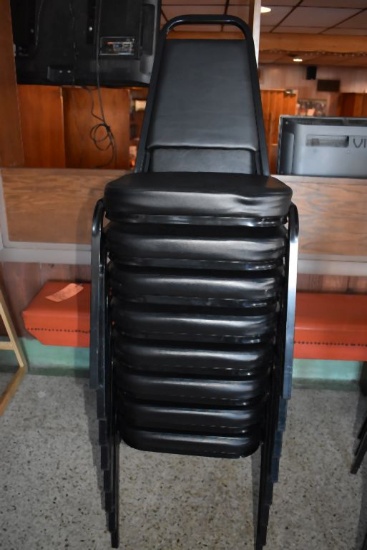 STACK OF (8) STEEL FRAMED CHAIRS WITH VINYL SEATS