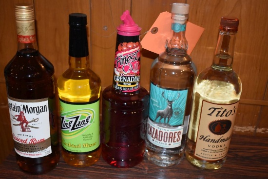 (5) BOTTLES; TITO'S, TEQUILA, SPICED RUM, ZING ZANG