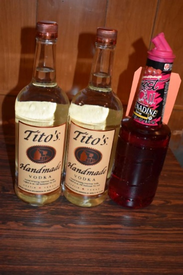 (3) BOTTLES; TITO'S, GRENADINE,