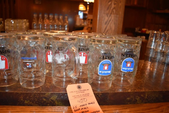 (25) HEAVY GLASS BEER MUGS - SPATEN, WIEHENSTEPHAN