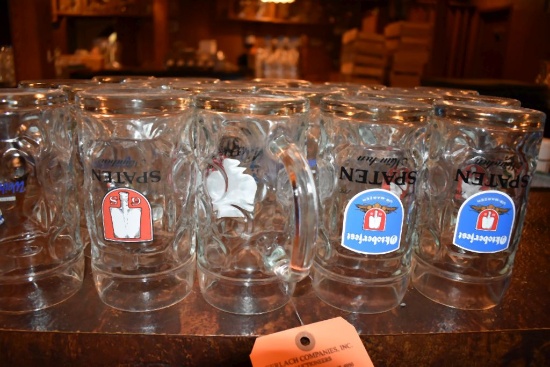 (25) HEAVY GLASS BEER MUGS - SPATEN AND WEIHENSTEPHAN