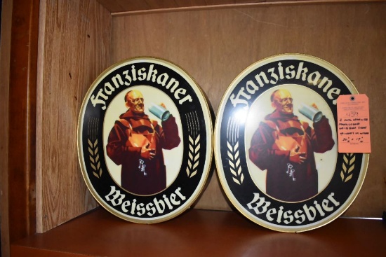 (2) OVAL DRUM-LIGHT FRANZISKANER WEISSBIER SIGNS,