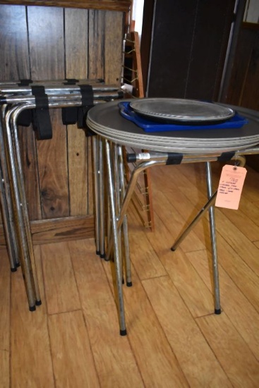 (5) CHROME WAITRESS TRAY STANDS WITH (4) TRAYS AND