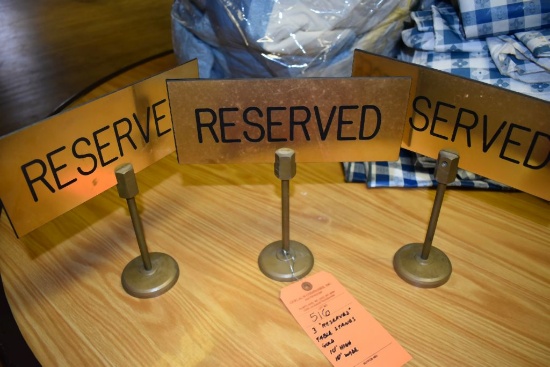 (3) "RESERVED" TABLE STANDS - GOLD, 10"H x 10"W