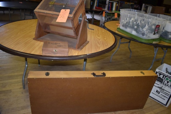 (3) ITEMS - WOOD BOX, WOOD CASE AND WOOD LOTTO BOX