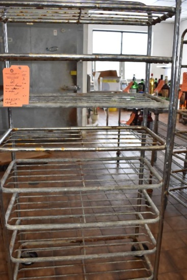 STEEL RACK ON CASTERS WITH EIGHT SHELVES,
