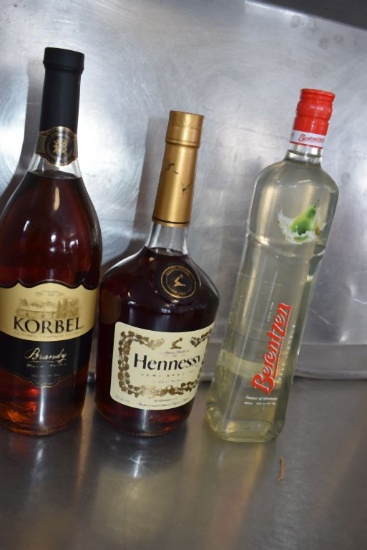 (3) BOTTLES OF HENNESSY PEAR LIQUEUR KORBEL,