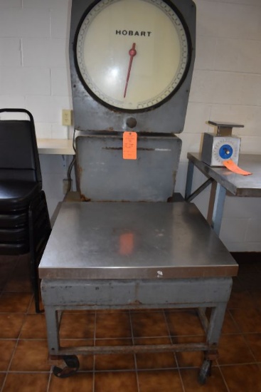 LARGE HOBART SCALE, 300 LB. CAPACITY, ON CASTERS,