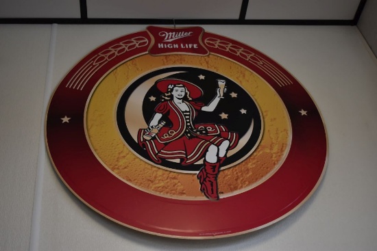 METAL MILLER HIGH LIFE ROUND SIGN, 36" DIAMETER,