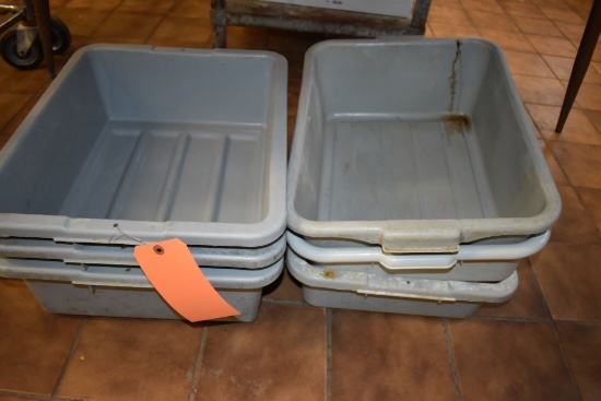 (6) GRAY BUS PANS, BUILDING 2 KITCHEN