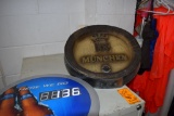 HERE WE GO BUDLIGHT SIGN/CLOCK AND PLASTIC HB MUNCHEN