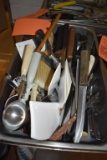 STAINLESS STEEL PAN WITH ASSORTED UTENSILS;