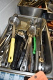 STAINLESS STEEL PAN WITH ASSORTED UTENSILS;