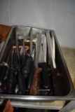STAINLESS STEEL PAN WITH ASSORTED UTENSILS;