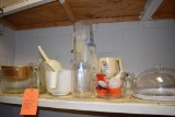 ASSORTED PLASTIC AND GLASS PITCHERS, MEASURING CUPS,