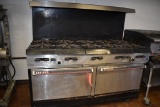GARLAND GAS TEN BURNER STOVE WITH TWO OVENS,
