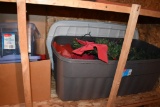 BIN AND BOX WITH CHRISTMAS WREATHS AND DECORATIONS