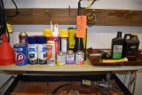 PAINTS, OILS, FUNNELS, ETC. ON THIS SHELF