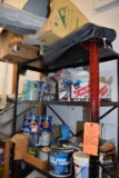 METAL SHELVING UNIT WITH CONTENTS, PAINT, HOSE,