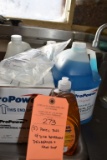 (5) PLASTIC JUGS WITH DISH DETERGENT, DEGREASER AND