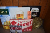 METAL GERMAN BEER ADVERTISING SIGNS AND RELIEF SCENE PLATTER