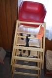 (3) WOODEN HIGH CHAIRS AND BOOSTER SEAT