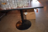 SQUARE PEDESTAL TABLE WITH FORMICA TOP, NO CONTENTS,