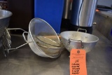 COLLANDER, ASSORTED STRAINERS AND LARGE MASHER,