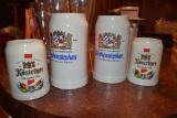 (4) CERAMIC BEER MUGS, (2) KOSTRITZER AND (2) WEIHENSTEPHAN