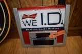 BUDWEISER WE I.D. LIGHT WITH CLOCK AND DO NOT SERVE DATE - WORKS