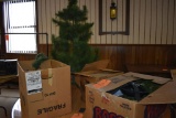 CHRISTMAS TREE AND (4) BOXES OF CHRISTMAS DECORATIONS