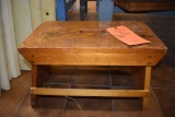BROWN WOODEN BENCH, BUILDING 2 KITCHEN