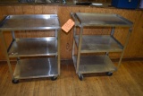(2) STAINLESS STEEL THREE TIER ROLLING SERVING CARTS,