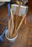 BUCKET WITH MISC. WOODEN PADDLES, BUILDING 2 KITCHEN