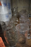 LOT OF GLASSWARE; (3) WINE CARAFES, (6) MISC. GLASS STEIN MUGS