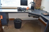 BLUE LAMINATE CORNER DESK WITH THREE DRAWERS,