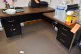 METAL DESK WITH BROWN LAMINATE TOP, FIVE DRAWERS