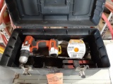 PLASTIC TOOLBOX W/BLACK & DECKER CORDLESS DRILL & MISC. TOOLS