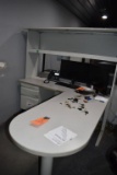L SHAPED DESK UNIT WITH UPPER HUTCH, TWO DRAWERS,