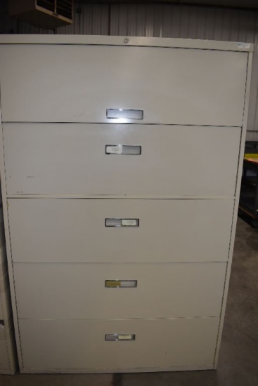 FIVE DRAWER HORIZONTAL FILE CABINET, 42" WIDE x 18",