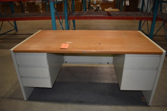 STEEL DESK WITH WOOD TOP, 65"L x 36"D x 30"H