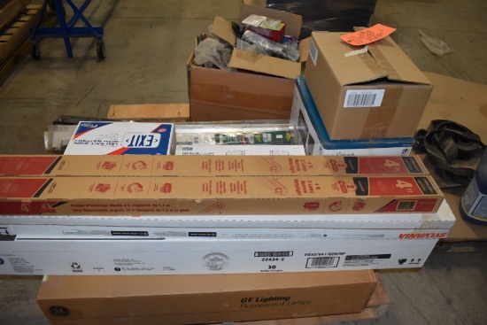 PALLET WITH MISC. ELECTRICAL ITEMS, STRIP LIGHTS,