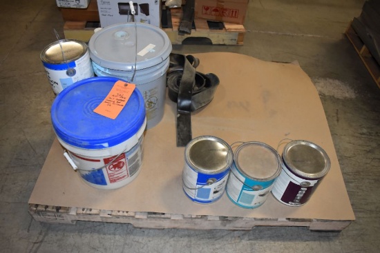 PALLET WITH MISC. PAINT, SHEETROCK COMPOUND,