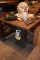 INDUSTRIAL BUTCHER BLOCK PUB TABLE WITH CAST IRON BASE,