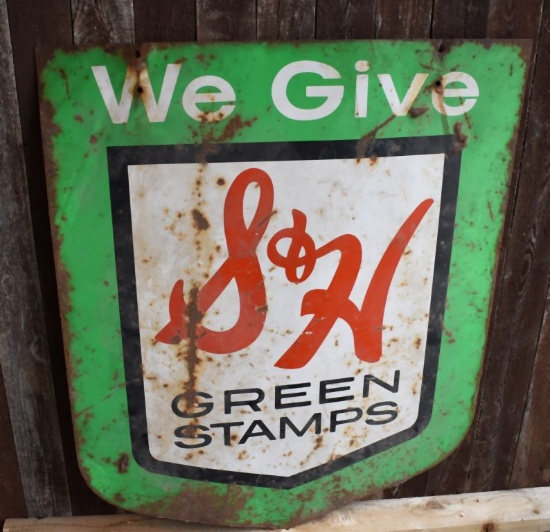 WE GIVE S&H GREEN STAMPS TIN SIGN, 30" x 36"